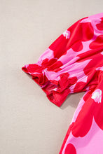 Load image into Gallery viewer, Rose Floral Puff Sleeve Frill Neckline Blouse