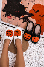 Load image into Gallery viewer, White Halloween Pumpkin Print Plush Slippers (Runs Small, Size Up)