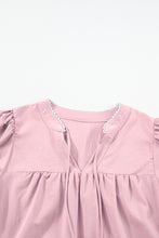 Load image into Gallery viewer, Mineral Red Floral Embroidered Puff Sleeve Split Neck Blouse