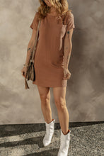 Load image into Gallery viewer, Blue Striped Ribbed Knit T-shirt Shift Dress