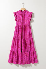 Load image into Gallery viewer, Rose Red Leopard Print Ruffled Trim Tiered Maxi Dress