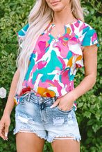 Load image into Gallery viewer, Multicolour Abstract Print Notched Neck Flutter Sleeve Blouse