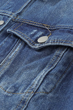 Load image into Gallery viewer, Blue Lapel Distressed Raw Hem Buttons Denim Jacket