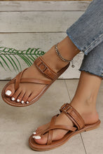 Load image into Gallery viewer, Chestnut Cross Toe Metal Buckle Leathered Flat Slippers