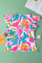 Load image into Gallery viewer, Multicolour Abstract Print Notched Neck Flutter Sleeve Blouse