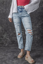 Load image into Gallery viewer, Sky Blue Light Wash Frayed Slim Fit High Waist Jeans