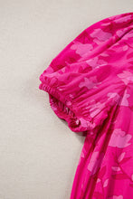 Load image into Gallery viewer, Rose Red Floral Print Pleated Drawstring Flowy Midi Dress