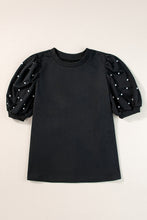 Load image into Gallery viewer, Light Pink Rhinestone Pearl Puff Half Sleeve Top