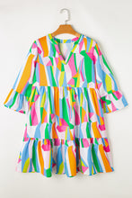 Load image into Gallery viewer, Orange Abstract Print Ruffled Sleeve V Neck Dress