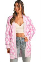 Load image into Gallery viewer, Pink Rhombus Pattern Knit Open Front Pocketed Cardigans
