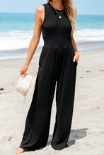 Load image into Gallery viewer, Black Cinched Waist Sleeveless Wide Leg Jumpsuit