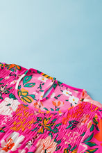 Load image into Gallery viewer, Pink Floral Short Sleeve Smocked Blouse