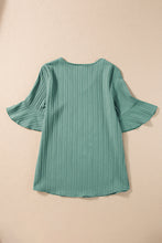 Load image into Gallery viewer, Beau Blue Ruffled Half Sleeve V Neck Textured Top