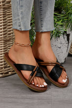 Load image into Gallery viewer, Black Criss Cross PU Leather Flat Slippers