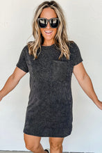 Load image into Gallery viewer, Blue Striped Ribbed Knit T-shirt Shift Dress