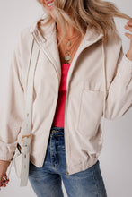 Load image into Gallery viewer, Real Teal Corduroy Drawstring Hooded Pocket Zip Up Jacket