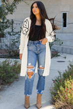 Load image into Gallery viewer, Beige Flower Embroidered Drop Shoulder Open Front Duster Cardigan