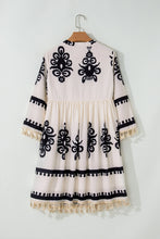 Load image into Gallery viewer, Beige Western Pattern Print Tasseled Notch V Neck Mini Dress