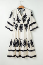 Load image into Gallery viewer, Beige Western Geometric Print 3/4 Sleeve Loose Midi Dress