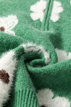 Load image into Gallery viewer, Khaki Floral Pattern Half Zip Drop Shoulder Sweater