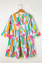 Load image into Gallery viewer, Orange Abstract Print Ruffled Sleeve V Neck Dress