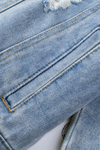 Load image into Gallery viewer, Sky Blue Sequin Embellished Fringe Distressed Denim Jacket
