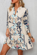 Load image into Gallery viewer, White Printed Tribal Print Bracelet Sleeve Buttoned Mini Dress