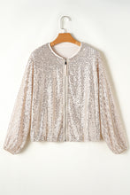 Load image into Gallery viewer, Black Sequin Zip up Round Neck Long Sleeve Jacket