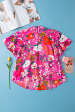 Load image into Gallery viewer, Pink Floral Short Sleeve Smocked Blouse