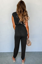 Load image into Gallery viewer, Black Shirred High Waist Sleeveless V Neck Jumpsuit