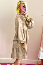Load image into Gallery viewer, Apricot Metallic Sheen Puff Sleeve Button Up Mini Shirt Dress