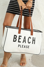 Load image into Gallery viewer, White BEACH PLEASE Print Large Canvas Tote Bag