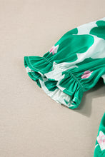 Load image into Gallery viewer, Rose Floral Puff Sleeve Frill Neckline Blouse