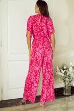 Load image into Gallery viewer, Rose Leopard Loose Sleeve Belted Wide Leg Jumpsuit