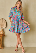 Load image into Gallery viewer, Green Leopard Print Bubble Sleeve Slit Neck Ruffled Dress
