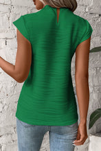 Load image into Gallery viewer, Dark Green Wavy Textured Mock Neck Cap Sleeve Top