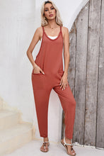 Load image into Gallery viewer, Gold Flame Side Pockets Harem Pants Sleeveless V Neck Jumpsuit