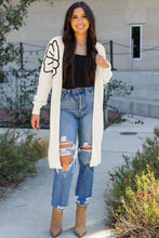 Load image into Gallery viewer, Beige Flower Embroidered Drop Shoulder Open Front Duster Cardigan