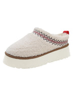 Load image into Gallery viewer, White Embroidered Sherpa Plush Thick Sole Winter Slippers
