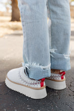 Load image into Gallery viewer, White Embroidered Sherpa Plush Thick Sole Winter Slippers