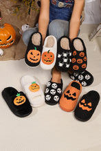 Load image into Gallery viewer, White Halloween Pumpkin Print Plush Slippers (Runs Small, Size Up)