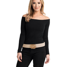 Load image into Gallery viewer, Cream and Rhinestone Gold Letter Belt