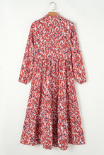 Load image into Gallery viewer, Orange Abstract Print V Neck Pleated High Waist Midi Dress