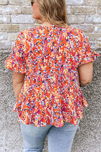 Load image into Gallery viewer, Orange Floral Printed Ruffle Sleeve Curvy Babydoll Blouse -PLUS