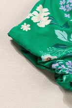 Load image into Gallery viewer, Green Floral Print Bubble Sleeve Smocked Tiered Midi Dress