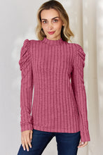 Load image into Gallery viewer, Basic Bae Full Size Ribbed Mock Neck Puff Sleeve T-Shirt