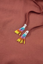 Load image into Gallery viewer, Mineral Red Floral Embroidered Puff Sleeve Split Neck Blouse