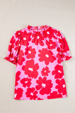 Load image into Gallery viewer, Rose Floral Puff Sleeve Frill Neckline Blouse