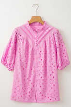 Load image into Gallery viewer, White Flower Embroidered Hollow-out Puff Sleeve Blouse