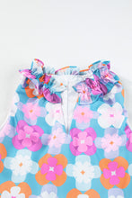 Load image into Gallery viewer, Blue Floral Print Frilly Neck Sleeveless Tiered Maxi Dress